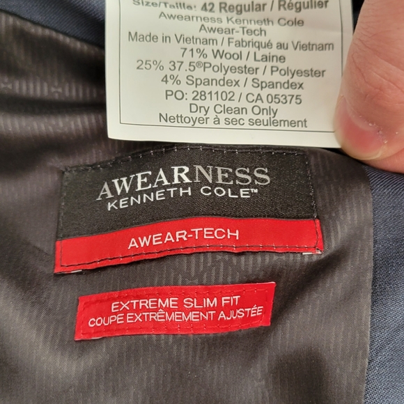 Awareness Kenneth Cole Navy 2pc Extreme Slim Fit Suit - Picture 2 of 7